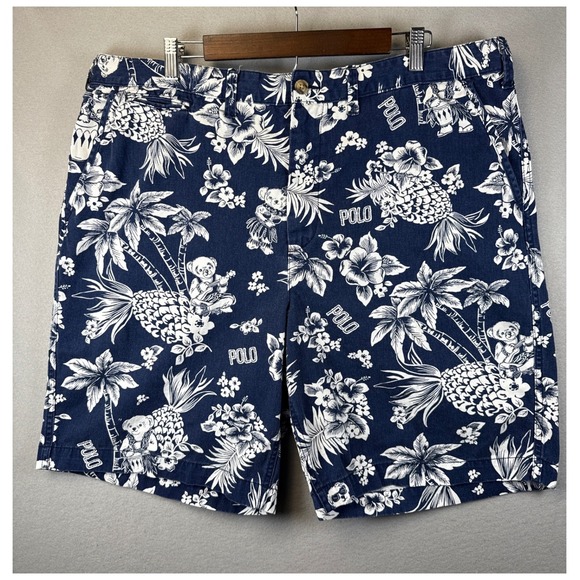Polo Ralph Lauren Mens Size 40 Relaxed Fit Hawaiian Bear Pineapple Print Shorts - Picture 1 of 11